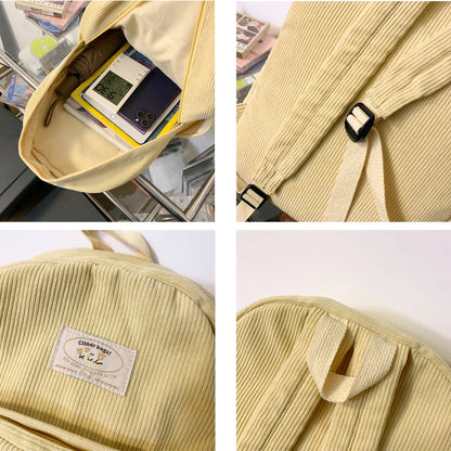 Stripe Cute Corduroy Woman Backpack Schoolbag For Teenage Girls Boys 2023 Harajuku Female Fashion Bag Student Lady Book Pack