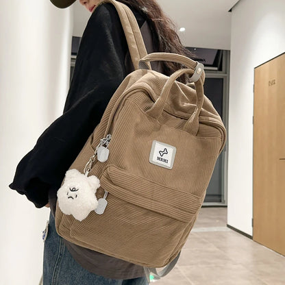 Stripe Cute Corduroy Woman Backpack Schoolbag For Teenage Girls Boys Small Harajuku Female College Bag Student Lady Book Pack