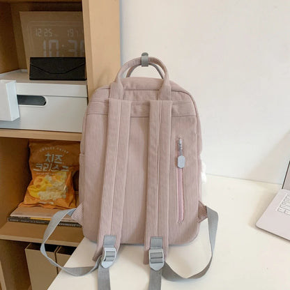 Stripe Cute Corduroy Woman Backpack Schoolbag For Teenage Girls Boys Small Harajuku Female College Bag Student Lady Book Pack