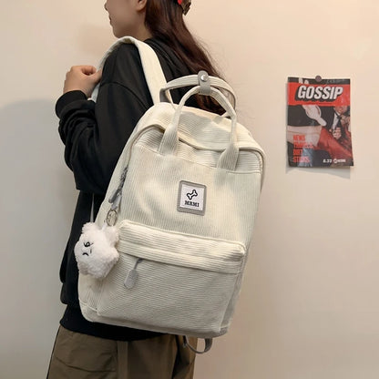 Stripe Cute Corduroy Woman Backpack Schoolbag For Teenage Girls Boys Small Harajuku Female College Bag Student Lady Book Pack
