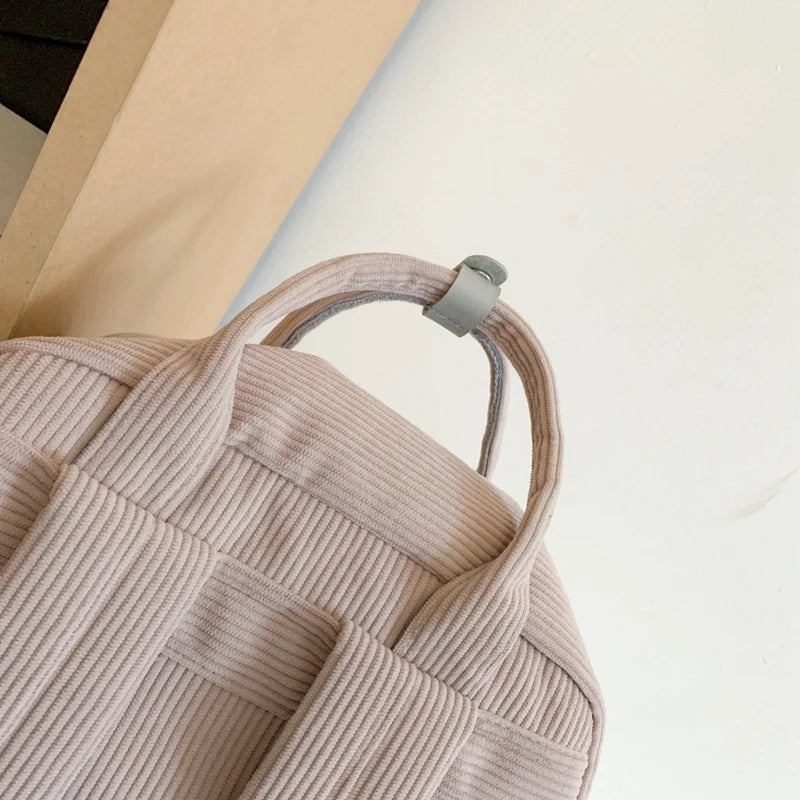 Stripe Cute Corduroy Woman Backpack Schoolbag For Teenage Girls Boys Small Harajuku Female College Bag Student Lady Book Pack