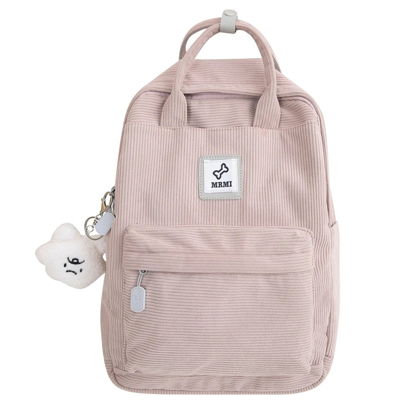 Stripe Cute Corduroy Woman Backpack Schoolbag For Teenage Girls Boys Small Harajuku Female College Bag Student Lady Book Pack