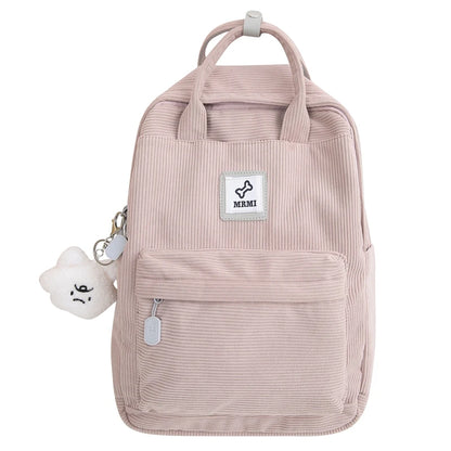 Stripe Cute Corduroy Woman Backpack Schoolbag For Teenage Girls Boys Small Harajuku Female College Bag Student Lady Book Pack