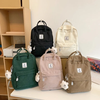 Stripe Cute Corduroy Woman Backpack Schoolbag For Teenage Girls Boys Small Harajuku Female College Bag Student Lady Book Pack