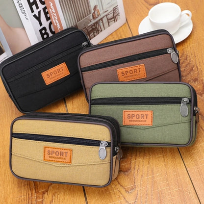 Stylish Canvas Mobile Phone Bag for Men Belt Handbag with Large Capacity and Layered Zipper Closure