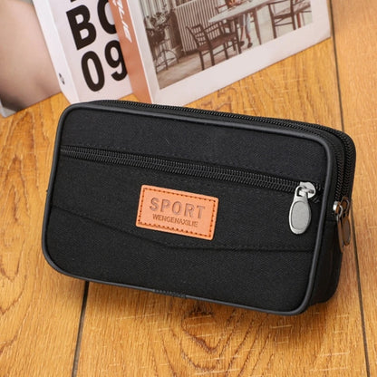Stylish Canvas Mobile Phone Bag for Men Belt Handbag with Large Capacity and Layered Zipper Closure