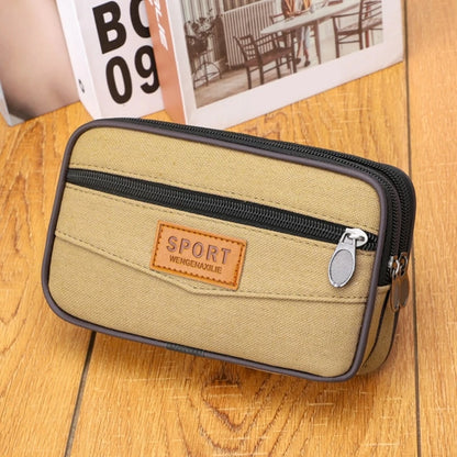 Stylish Canvas Mobile Phone Bag for Men Belt Handbag with Large Capacity and Layered Zipper Closure