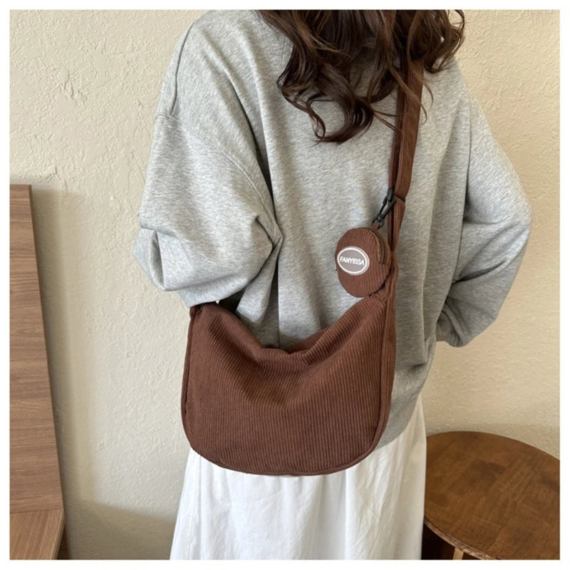 Stylish Corduroy Crossbody Bag with Adjustable Strap Perfect for Work Travel Shopping Dating
