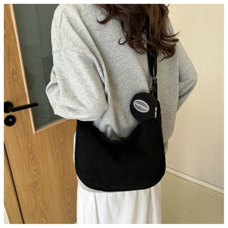 Stylish Corduroy Crossbody Bag with Adjustable Strap Perfect for Work Travel Shopping Dating