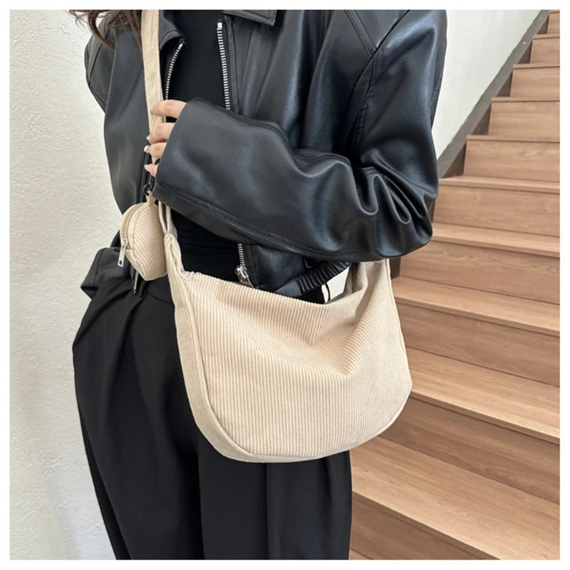 Stylish Corduroy Crossbody Bag with Adjustable Strap Perfect for Work Travel Shopping Dating