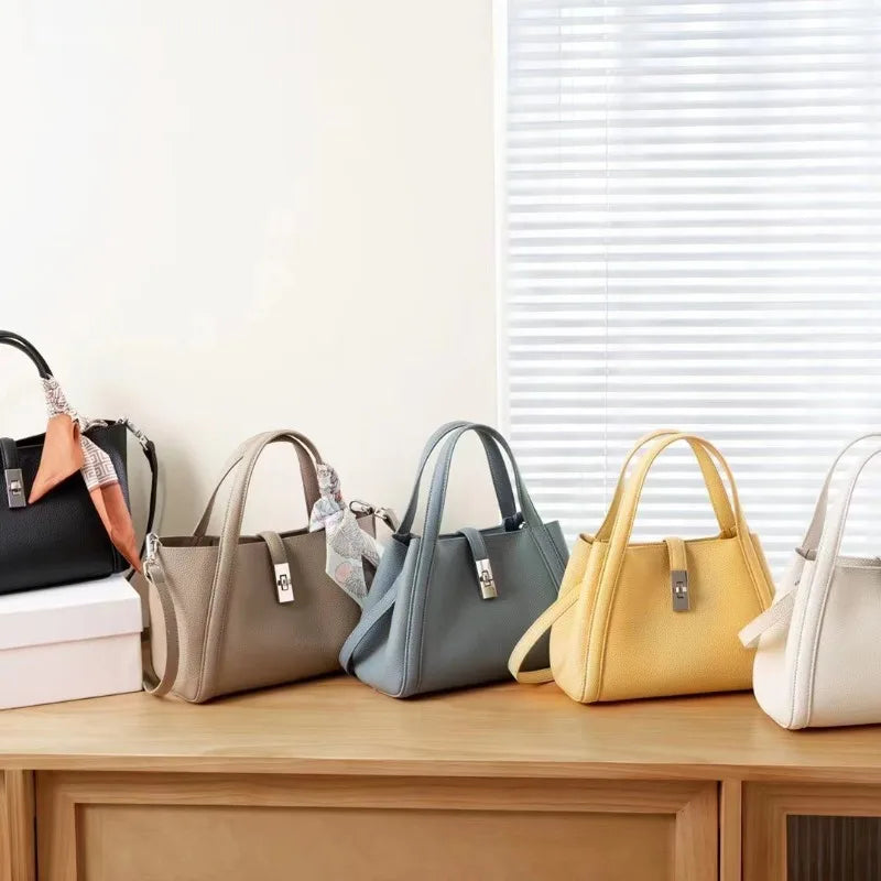 Stylish Genuine Leather Handbag Lady 2024 New Women Large Capacity Portable Crossbody Tote Bags Commuter All-match Purses Clutch
