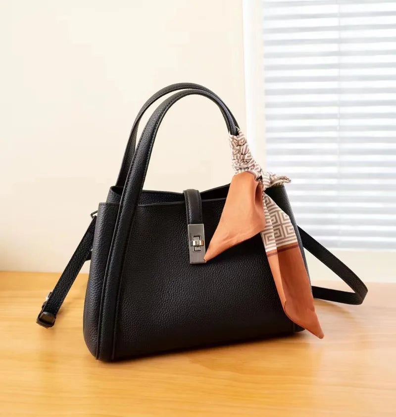 Stylish Genuine Leather Handbag Lady 2024 New Women Large Capacity Portable Crossbody Tote Bags Commuter All-match Purses Clutch