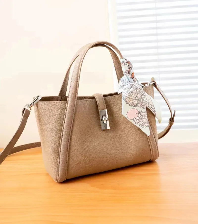 Stylish Genuine Leather Handbag Lady 2024 New Women Large Capacity Portable Crossbody Tote Bags Commuter All-match Purses Clutch