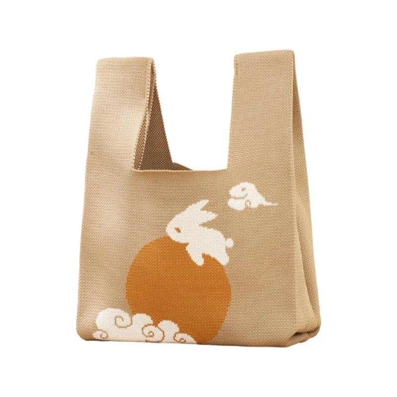 Stylish Knitted Handbag with Moon Rabbit Pattern Perfect Gift for Friends and Family on Moon Festival