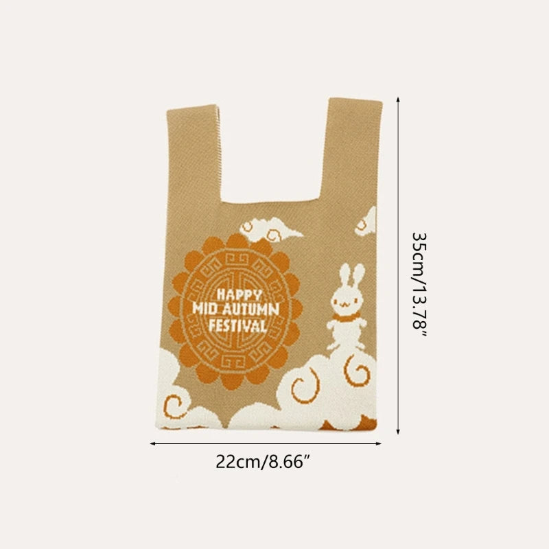 Stylish Knitted Handbag with Moon Rabbit Pattern Perfect Gift for Friends and Family on Moon Festival
