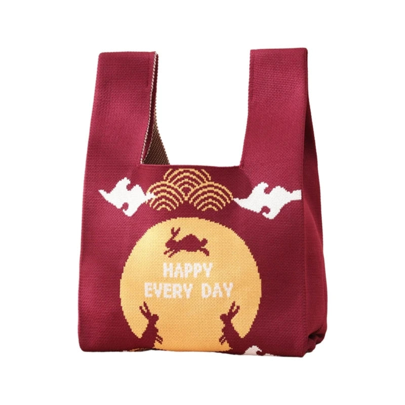 Stylish Knitted Handbag with Moon Rabbit Pattern Perfect Gift for Friends and Family on Moon Festival