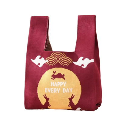 Stylish Knitted Handbag with Moon Rabbit Pattern Perfect Gift for Friends and Family on Moon Festival