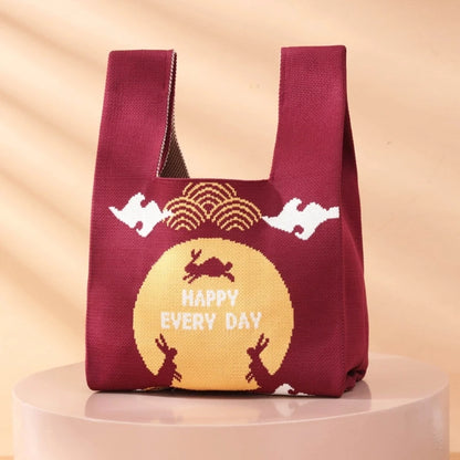 Stylish Knitted Handbag with Moon Rabbit Pattern Perfect Gift for Friends and Family on Moon Festival