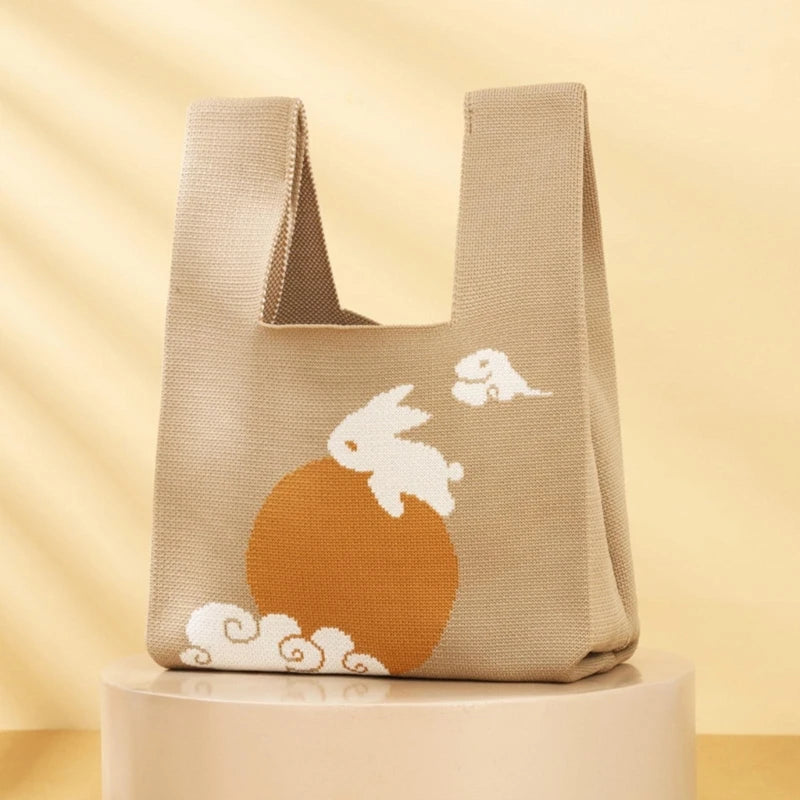 Stylish Knitted Handbag with Moon Rabbit Pattern Perfect Gift for Friends and Family on Moon Festival