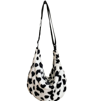 Stylish Single Shoulder Plush Bag with Lovely Cow Designs Lightweight Handbag