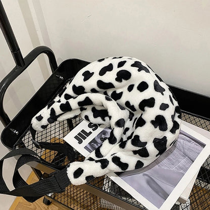 Stylish Single Shoulder Plush Bag with Lovely Cow Designs Lightweight Handbag