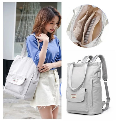 Stylish Waterproof Laptop Backpack Women 13 14 15.6 Inch Korean Fashion Oxford Canvas USB College Backpack Bag High Quality