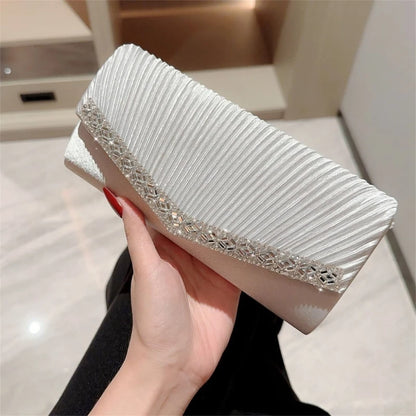 Stylish Women Pleated Evening Clutch Bag Handbag Shoulder Crossbody Bags Wedding Prom Party Purse with Detachable Chain