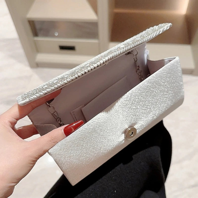 Stylish Women Pleated Evening Clutch Bag Handbag Shoulder Crossbody Bags Wedding Prom Party Purse with Detachable Chain