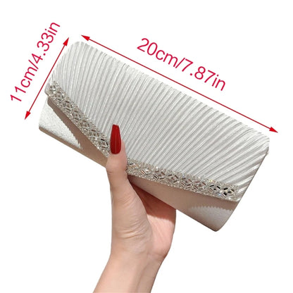 Stylish Women Pleated Evening Clutch Bag Handbag Shoulder Crossbody Bags Wedding Prom Party Purse with Detachable Chain