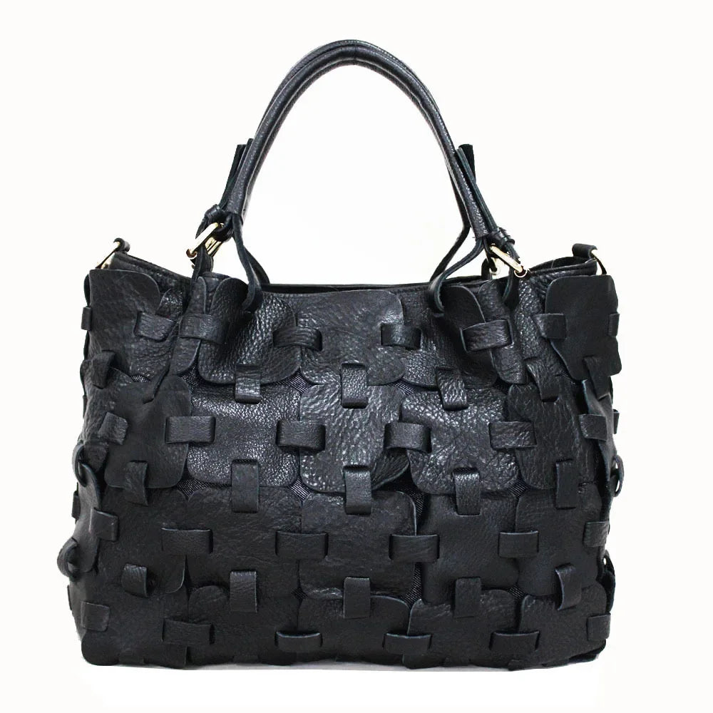 Stylish Women's Bag Handmade Patchwork Colored Genuine Leather Handbags Female High Quality Luxury Large Capacity Tote Purses