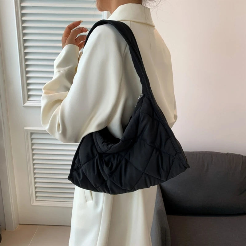 Stylish Women's Diamond Patterned Nylon Down Coat Bag Lightweight and Cozy