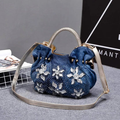 Stylish diamond  Woman Denim Handbags  Vintage Luxury Rhinestone Shoulder Bags Purses Diamond Ladies Tote Messenger Bags