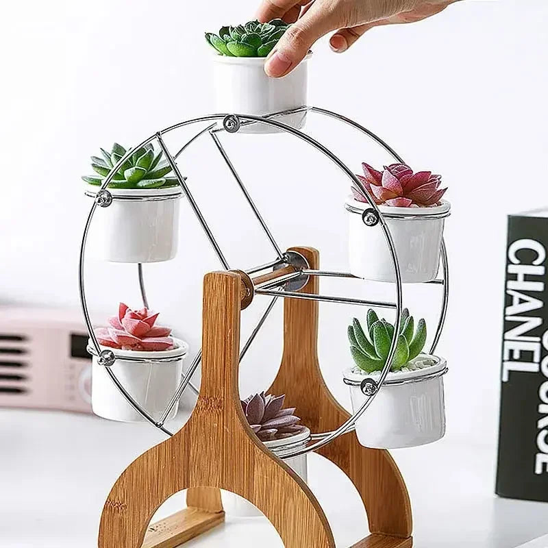 Succulents Ceramic Potted Desktop Can Rotate Ferris Wheel Flower Pot Creative Decoration Office Flower Container lettre en bois