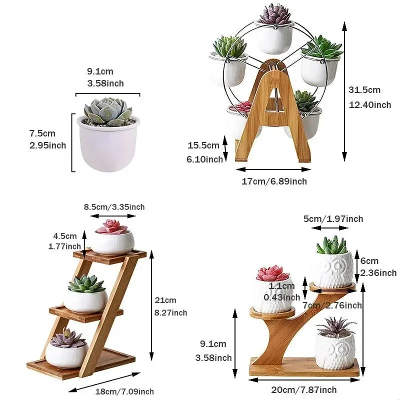 Succulents Ceramic Potted Desktop Can Rotate Ferris Wheel Flower Pot Creative Decoration Office Flower Container lettre en bois