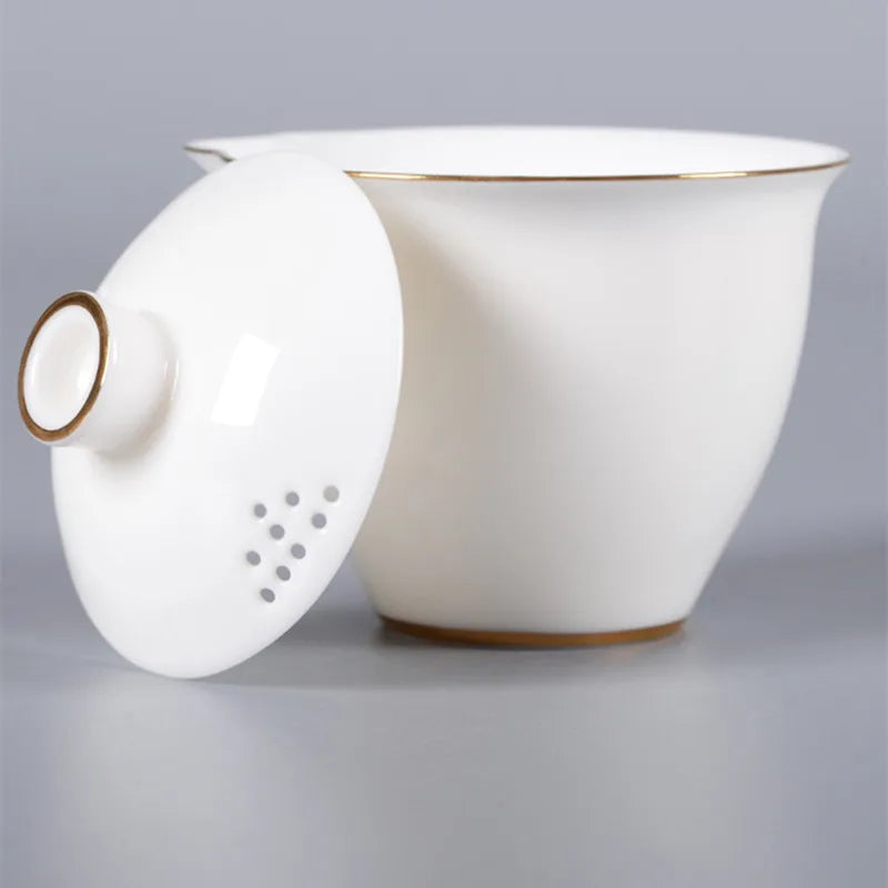 Suet Jade Hand Grab Pot Cover Bowl, Tea Cup, Anti Hot Hand Make, Gaiwan Single Tea Bowl, Large White Ceramic Kungfu Tea Set