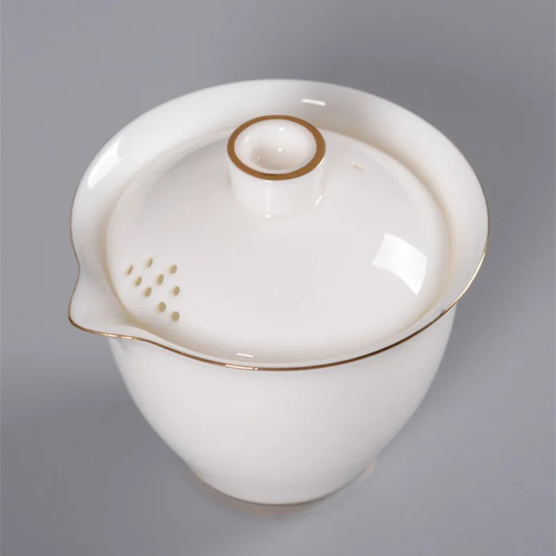 Suet Jade Hand Grab Pot Cover Bowl, Tea Cup, Anti Hot Hand Make, Gaiwan Single Tea Bowl, Large White Ceramic Kungfu Tea Set