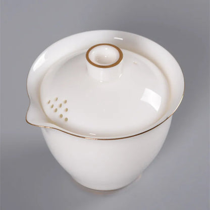 Suet Jade Hand Grab Pot Cover Bowl, Tea Cup, Anti Hot Hand Make, Gaiwan Single Tea Bowl, Large White Ceramic Kungfu Tea Set