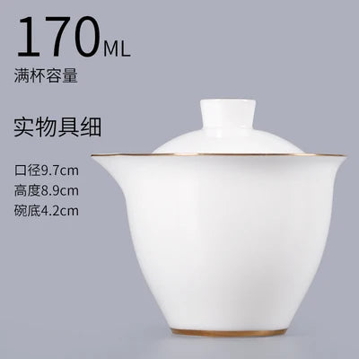 Suet Jade Hand Grab Pot Cover Bowl, Tea Cup, Anti Hot Hand Make, Gaiwan Single Tea Bowl, Large White Ceramic Kungfu Tea Set