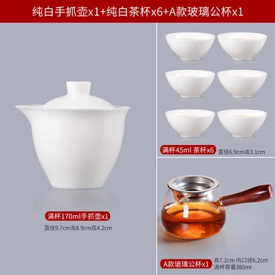 Suet Jade Hand Grab Pot Cover Bowl, Tea Cup, Anti Hot Hand Make, Gaiwan Single Tea Bowl, Large White Ceramic Kungfu Tea Set