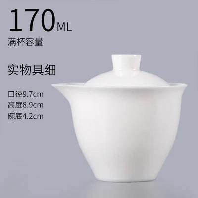 Suet Jade Hand Grab Pot Cover Bowl, Tea Cup, Anti Hot Hand Make, Gaiwan Single Tea Bowl, Large White Ceramic Kungfu Tea Set