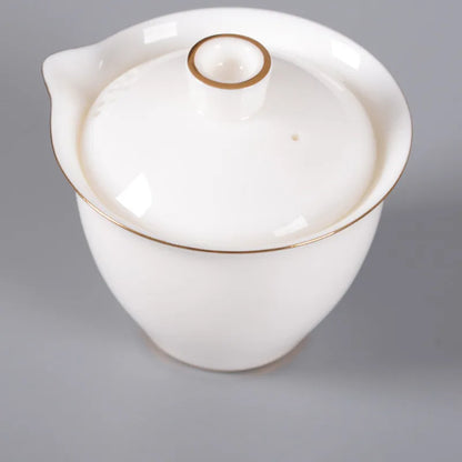 Suet Jade Hand Grab Pot Cover Bowl, Tea Cup, Anti Hot Hand Make, Gaiwan Single Tea Bowl, Large White Ceramic Kungfu Tea Set