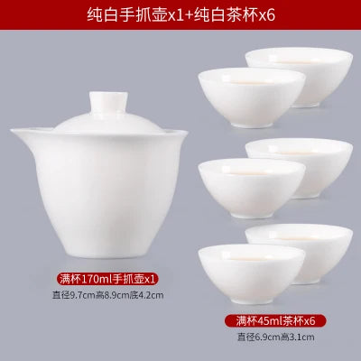Suet Jade Hand Grab Pot Cover Bowl, Tea Cup, Anti Hot Hand Make, Gaiwan Single Tea Bowl, Large White Ceramic Kungfu Tea Set