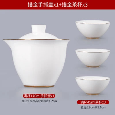 Suet Jade Hand Grab Pot Cover Bowl, Tea Cup, Anti Hot Hand Make, Gaiwan Single Tea Bowl, Large White Ceramic Kungfu Tea Set