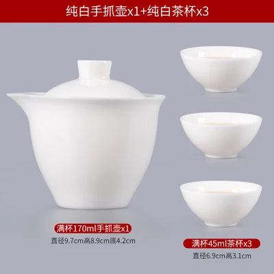 Suet Jade Hand Grab Pot Cover Bowl, Tea Cup, Anti Hot Hand Make, Gaiwan Single Tea Bowl, Large White Ceramic Kungfu Tea Set