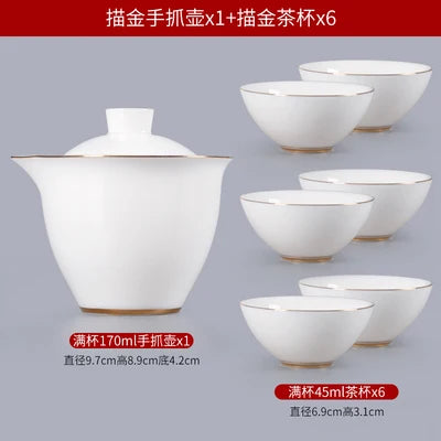 Suet Jade Hand Grab Pot Cover Bowl, Tea Cup, Anti Hot Hand Make, Gaiwan Single Tea Bowl, Large White Ceramic Kungfu Tea Set