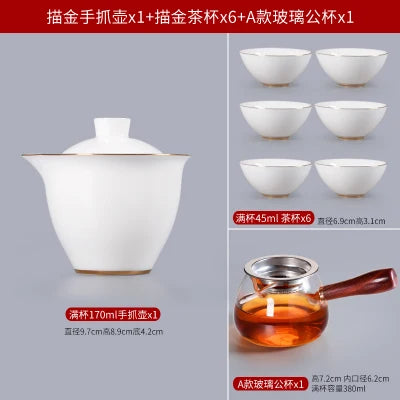 Suet Jade Hand Grab Pot Cover Bowl, Tea Cup, Anti Hot Hand Make, Gaiwan Single Tea Bowl, Large White Ceramic Kungfu Tea Set