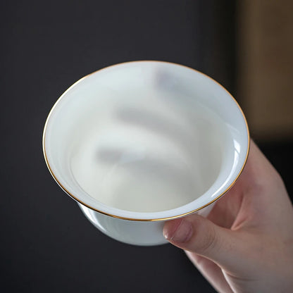 Suet Jade White Porcelain Gaiwan Teacup Handmade Ceramic Tea Tureen Home Teaware Drinkware Travel Cup Chinese Tea Ceremony
