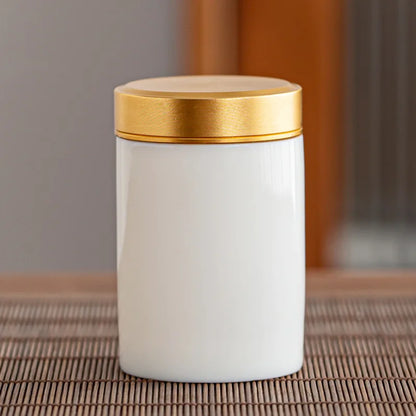 Suet Jade White Porcelain Tea Caddies ,Ceramic Mini Sealed Can ,Small Portable Travel Carrying Tea Can