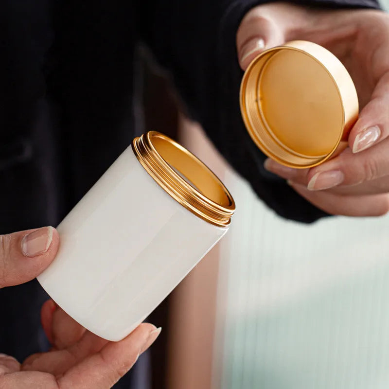 Suet Jade White Porcelain Tea Caddies ,Ceramic Mini Sealed Can ,Small Portable Travel Carrying Tea Can