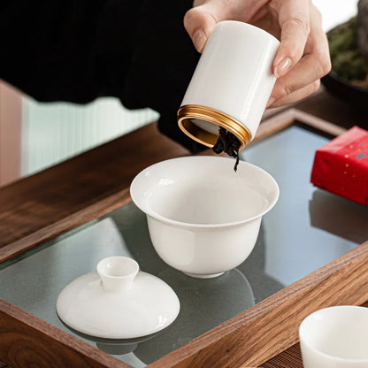 Suet Jade White Porcelain Tea Caddies ,Ceramic Mini Sealed Can ,Small Portable Travel Carrying Tea Can